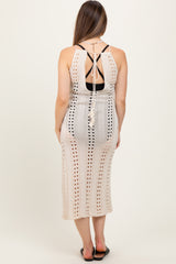 Beige Halter Crochet Maternity Cover Up