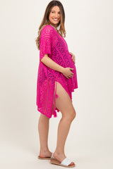 Fuchsia Crochet Knit Maternity Swim Cover Up