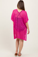 Fuchsia Crochet Knit Maternity Swim Cover Up