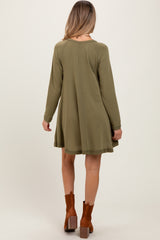 Olive Crew Neck Flared Fit Long Sleeve Maternity Mini Dress