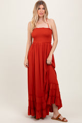 Rust Smocked Woven Maxi Dress