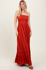 Rust Smocked Woven Maxi Dress