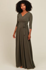 PinkBlush Olive Green Draped 3/4 Sleeve Maternity Maxi Dress