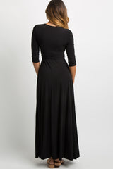 Black Solid Sash Tie Maxi Dress