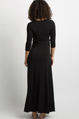 Black Solid Sash Tie Maternity Maxi Dress