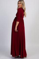 PinkBlush Burgundy Draped 3/4 Sleeve Maternity Maxi Dress