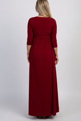 PinkBlush Burgundy Draped 3/4 Sleeve Maternity Maxi Dress