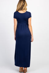 PinkBlush Navy Draped Maternity/Nursing Maxi Dress