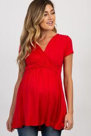 PinkBlush Red Draped Front Maternity/Nursing Top