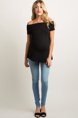 Black Off Shoulder Short Sleeve Maternity Top