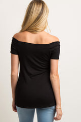 Black Off Shoulder Short Sleeve Maternity Top