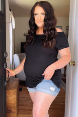 Black Off Shoulder Short Sleeve Maternity Top