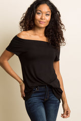 Black Off Shoulder Short Sleeve Maternity Top