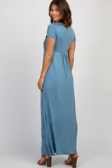 PinkBlush Blue Draped Nursing Maxi Dress