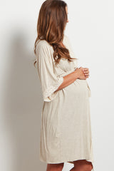 PinkBlush Beige Crochet Trim Delivery/Nursing Maternity Robe