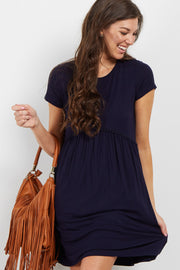 PinkBlush Navy Solid Crochet Trim Shift Dress