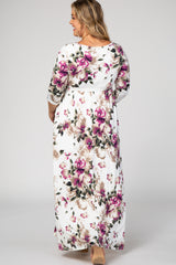 PinkBlush White Floral Plus Maternity/Nursing Wrap Maxi Dress