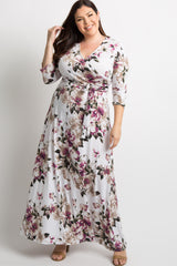 PinkBlush White Floral Plus Maternity/Nursing Wrap Maxi Dress