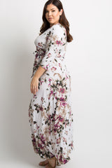 PinkBlush White Floral Plus Nursing Wrap Maxi Dress