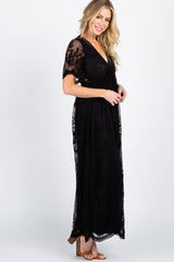 PinkBlush Black Lace Mesh Overlay Maxi Dress