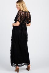 PinkBlush Black Lace Mesh Overlay Maxi Dress