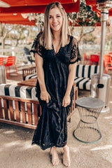 PinkBlush Black Lace Mesh Overlay Maxi Dress