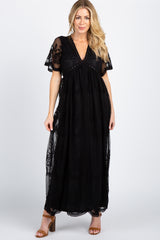 PinkBlush Black Lace Mesh Overlay Maxi Dress