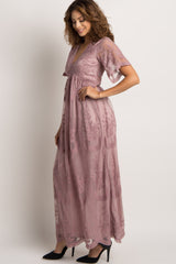 PinkBlush Mauve Lace Mesh Overlay Maxi Dress