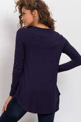 Navy Blue Basic Long Sleeve Top