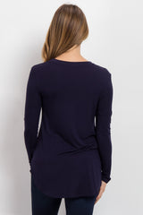 Navy Blue Basic Long Sleeve Maternity Top