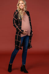 PinkBlush Black Plaid Long Knit Maternity Cardigan