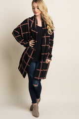 PinkBlush Black Plaid Long Knit Maternity Cardigan