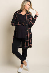 PinkBlush Black Plaid Long Knit Maternity Cardigan