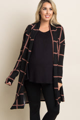 PinkBlush Black Plaid Long Knit Maternity Cardigan