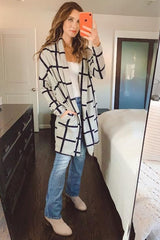 PinkBlush Grey Plaid Long Knit Cardigan