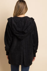 Black Fuzzy Hooded Long Sleeve Maternity Jacket