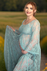 PinkBlush Blue Lace Off Shoulder Maternity Photoshoot Gown/Dress