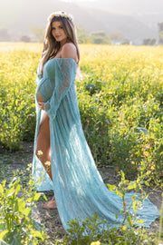 PinkBlush Blue Lace Off Shoulder Maternity Photoshoot Gown/Dress