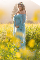 PinkBlush Blue Lace Off Shoulder Maternity Photoshoot Gown/Dress