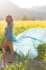 PinkBlush Blue Lace Off Shoulder Maternity Photoshoot Gown/Dress