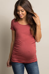 PinkBlush Rust Ruched Short Sleeve Maternity Top