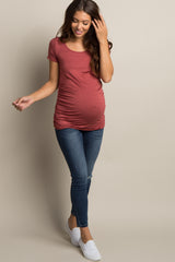 PinkBlush Rust Ruched Short Sleeve Maternity Top