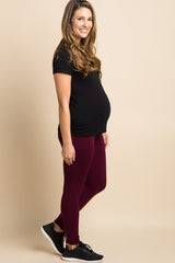 Deep Red Fleece Lined Maternity Leggings