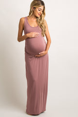 PinkBlush Mauve Sleeveless Fitted Maternity Maxi Dress