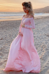 PinkBlush Pink Solid Off Shoulder Maternity Maxi Dress