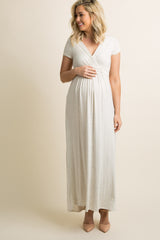 PinkBlush Beige Draped Maternity/Nursing Maxi Dress