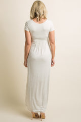 PinkBlush Beige Draped Maternity/Nursing Maxi Dress