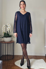 PinkBlush Navy Mesh Overlay Dress