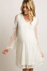 PinkBlush Ivory Chevron Mesh Overlay Maternity Dress