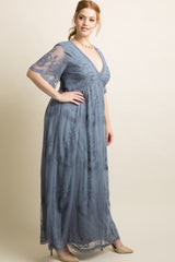 PinkBlush Blue Lace Mesh Overlay Plus Maxi Dress